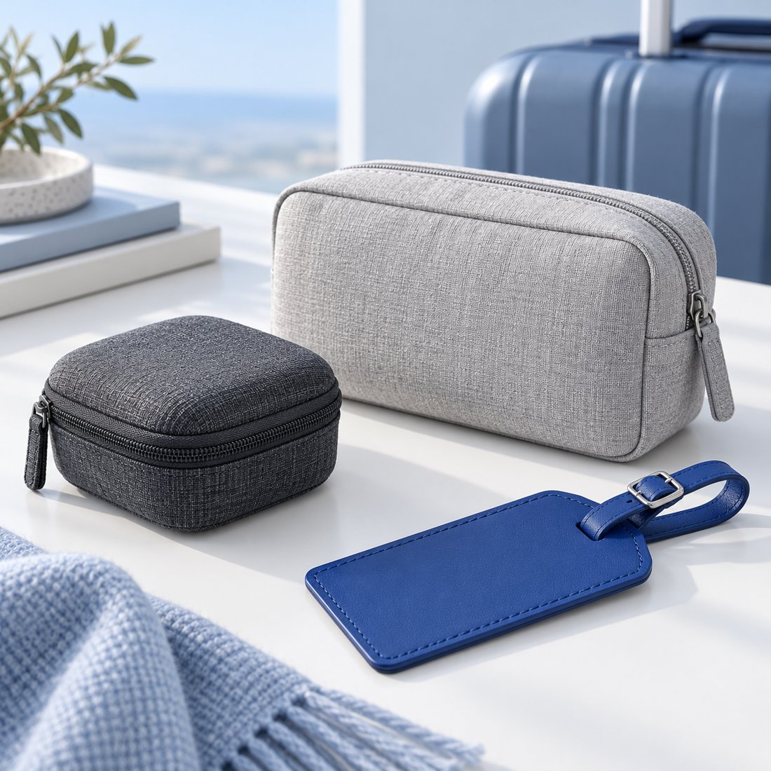 Illustrative compact travel cases and everyday accessories