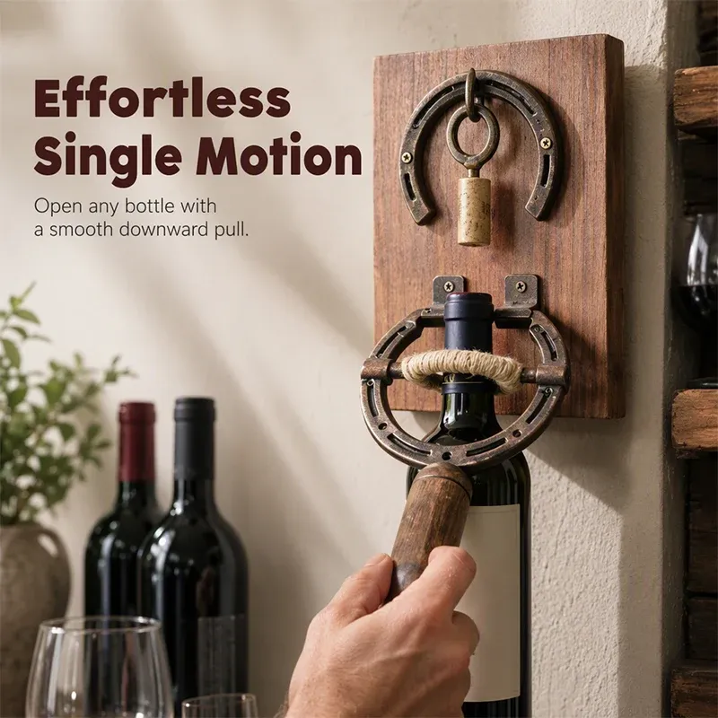 Vintage Wall-Mounted Horseshoe Wine Opener - Effortless Single Motion The Precision-Engineered