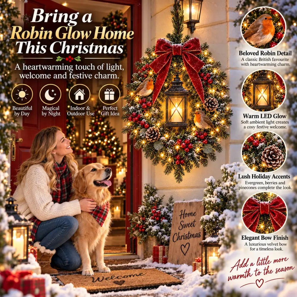✨ Good Omens Wreath Light with Cardinals – Lighted Christmas Door Decor 🐦