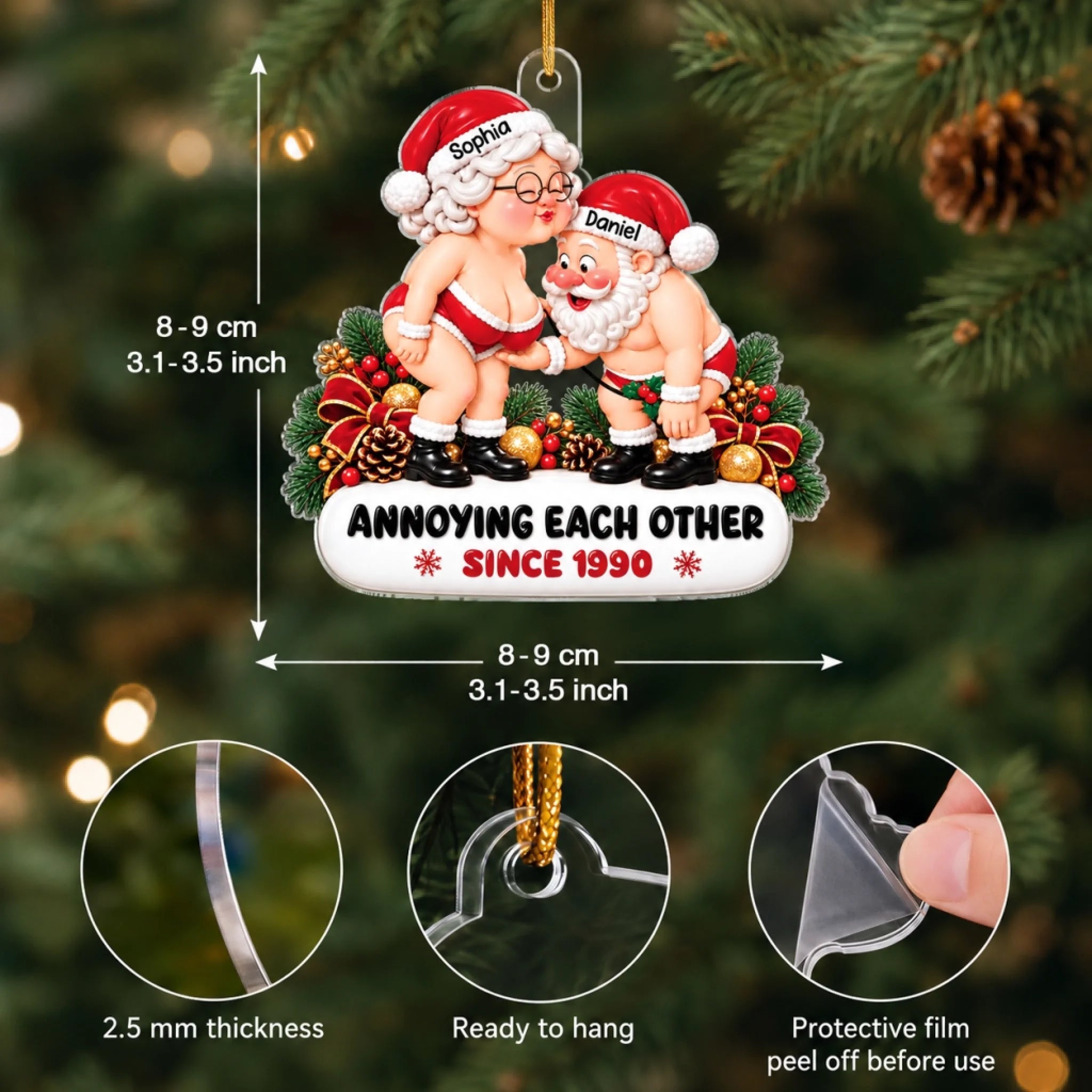 🎅 Christmas Flirty Santa Couple – Personalized Mica Ornament, Custom Shape Gift for Couple ✨
