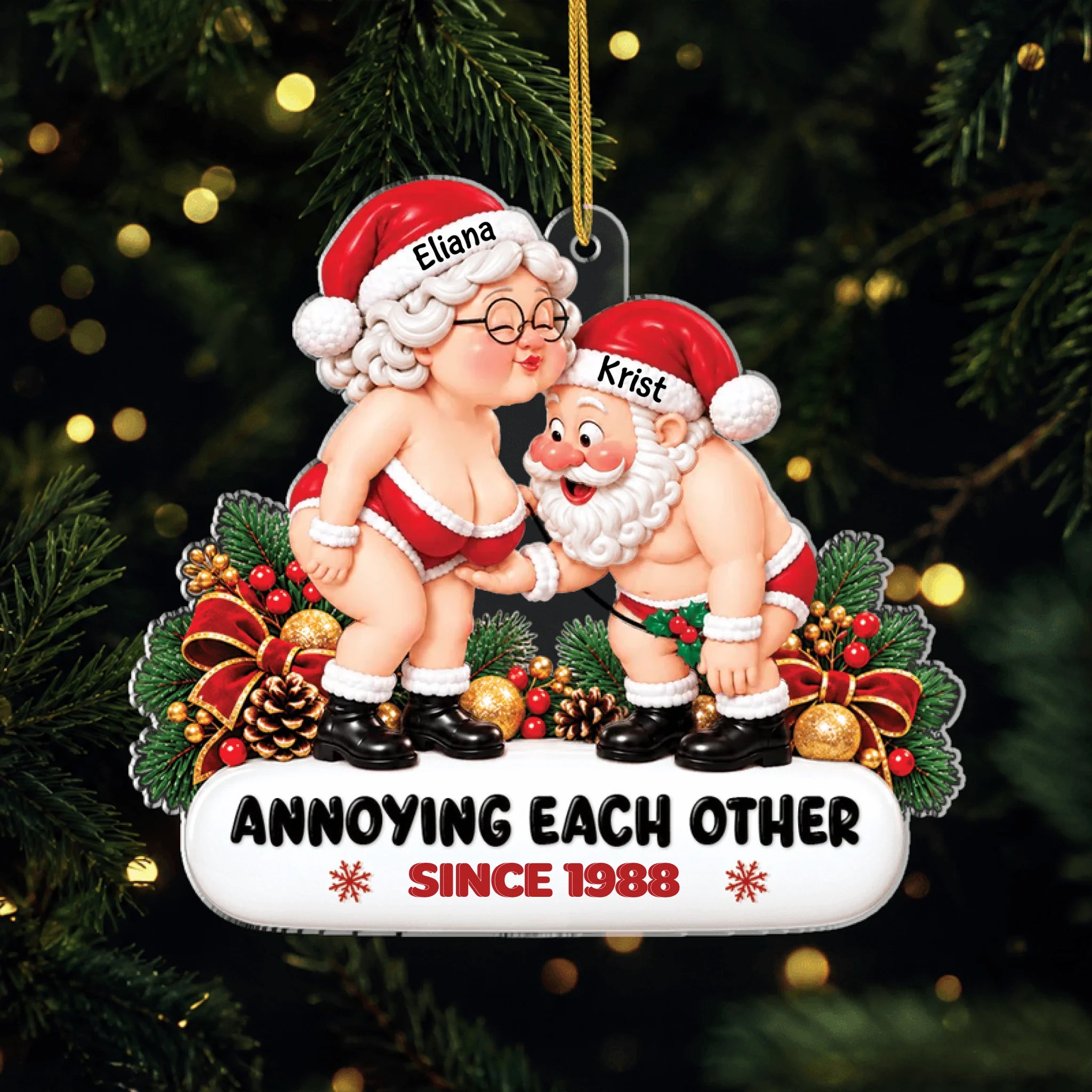 🎅 Christmas Flirty Santa Couple – Personalized Mica Ornament, Custom Shape Gift for Couple ✨