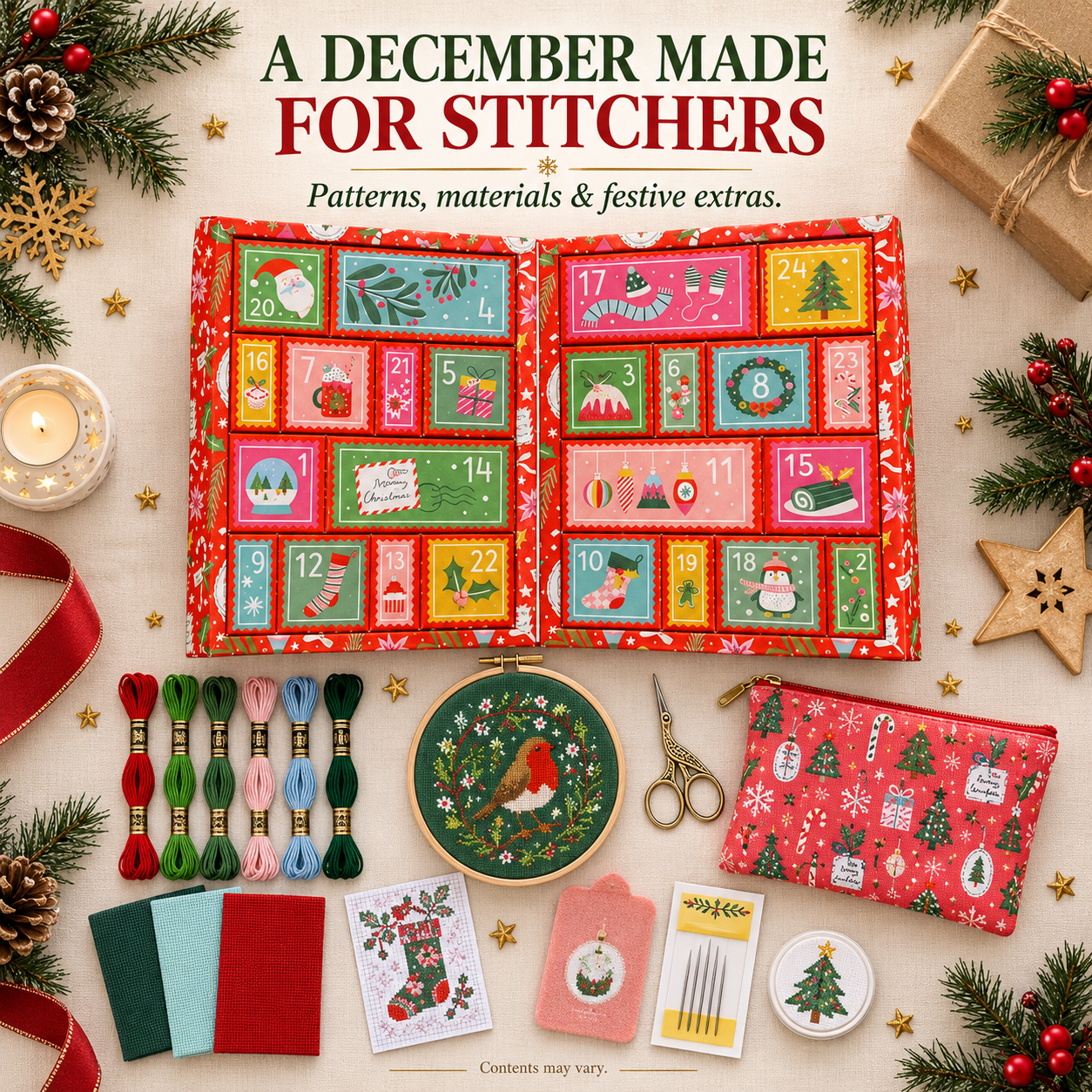 🧵 24-Day Cross Stitch Advent Calendar – Daily Stitching Kit Countdown 🎄