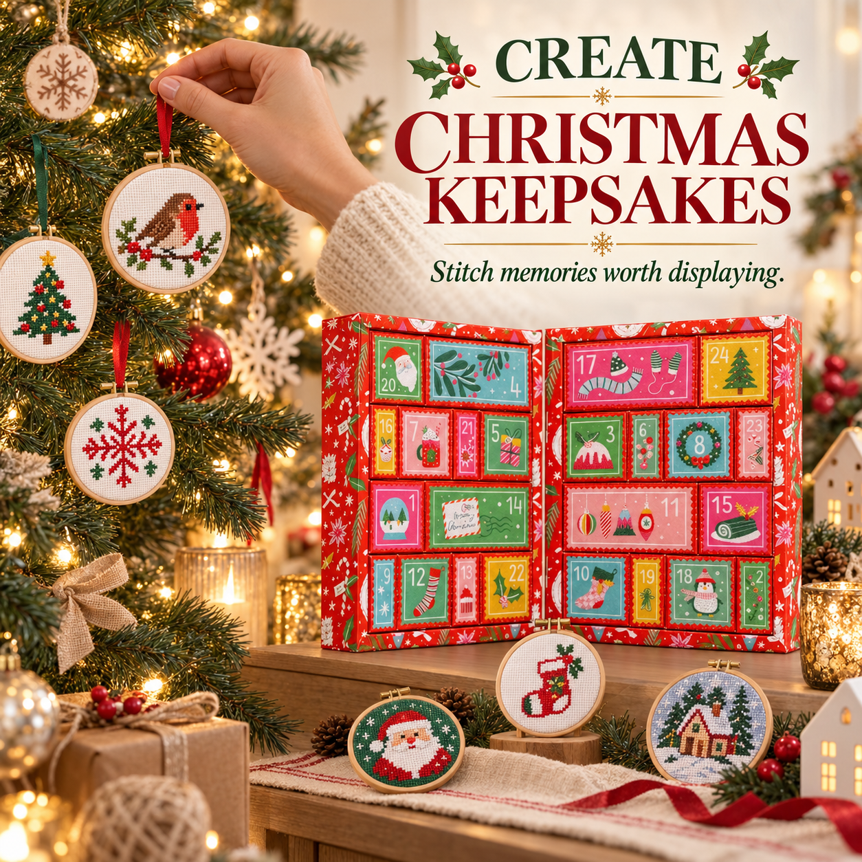 🧵 24-Day Cross Stitch Advent Calendar – Daily Stitching Kit Countdown 🎄