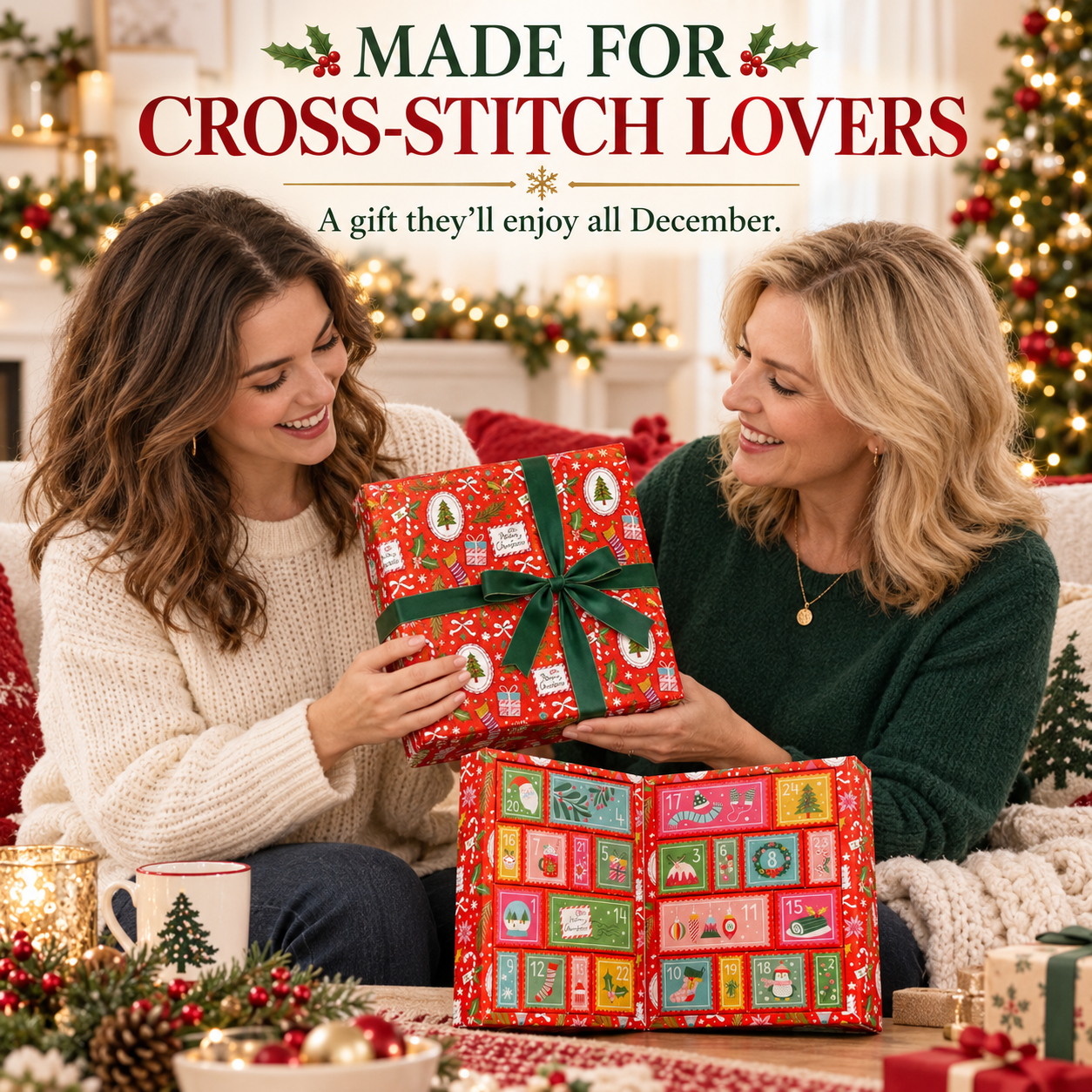 🧵 24-Day Cross Stitch Advent Calendar – Daily Stitching Kit Countdown 🎄
