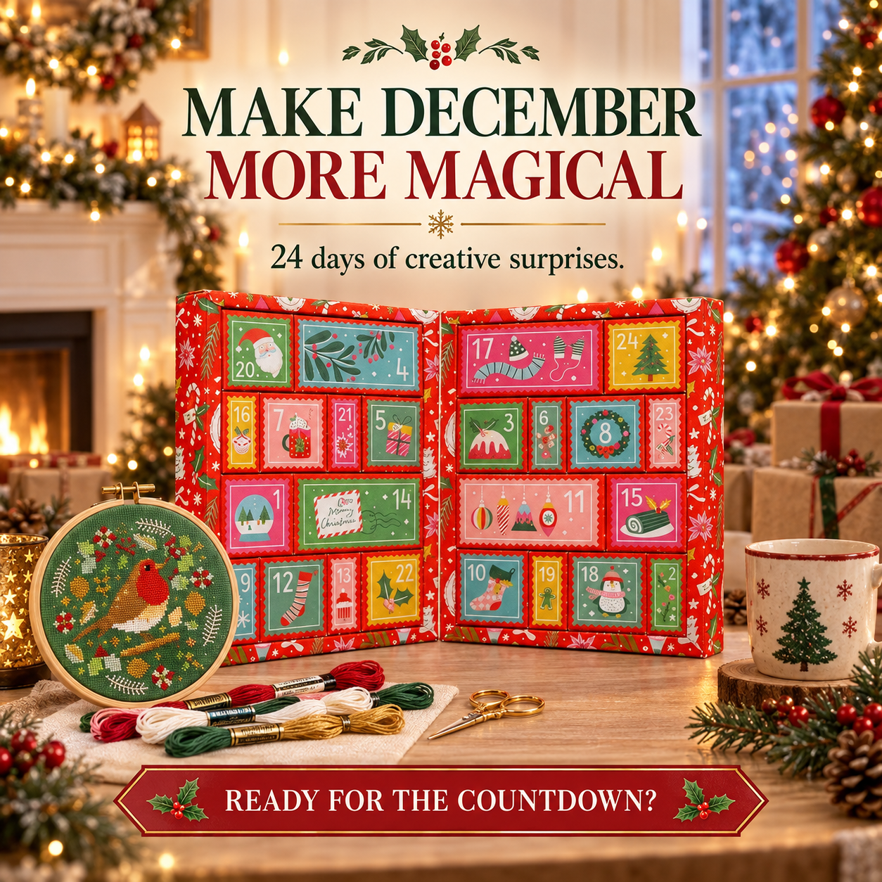 🧵 24-Day Cross Stitch Advent Calendar – Daily Stitching Kit Countdown 🎄