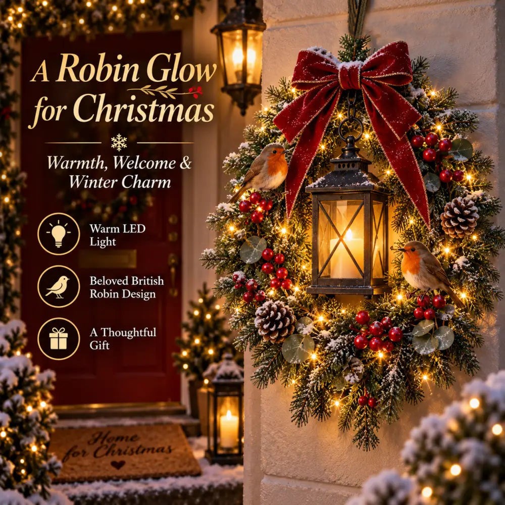 ✨ Good Omens Wreath Light with Cardinals – Lighted Christmas Door Decor 🐦