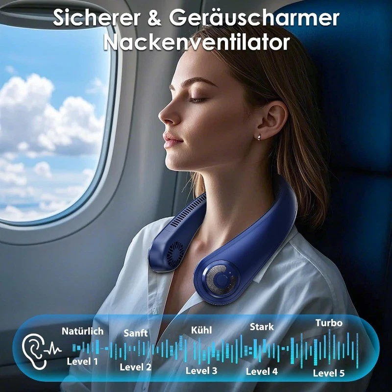 Portable Neck Fan W/ Neck Support 5 Speeds Lightweight Rechargeable Personal