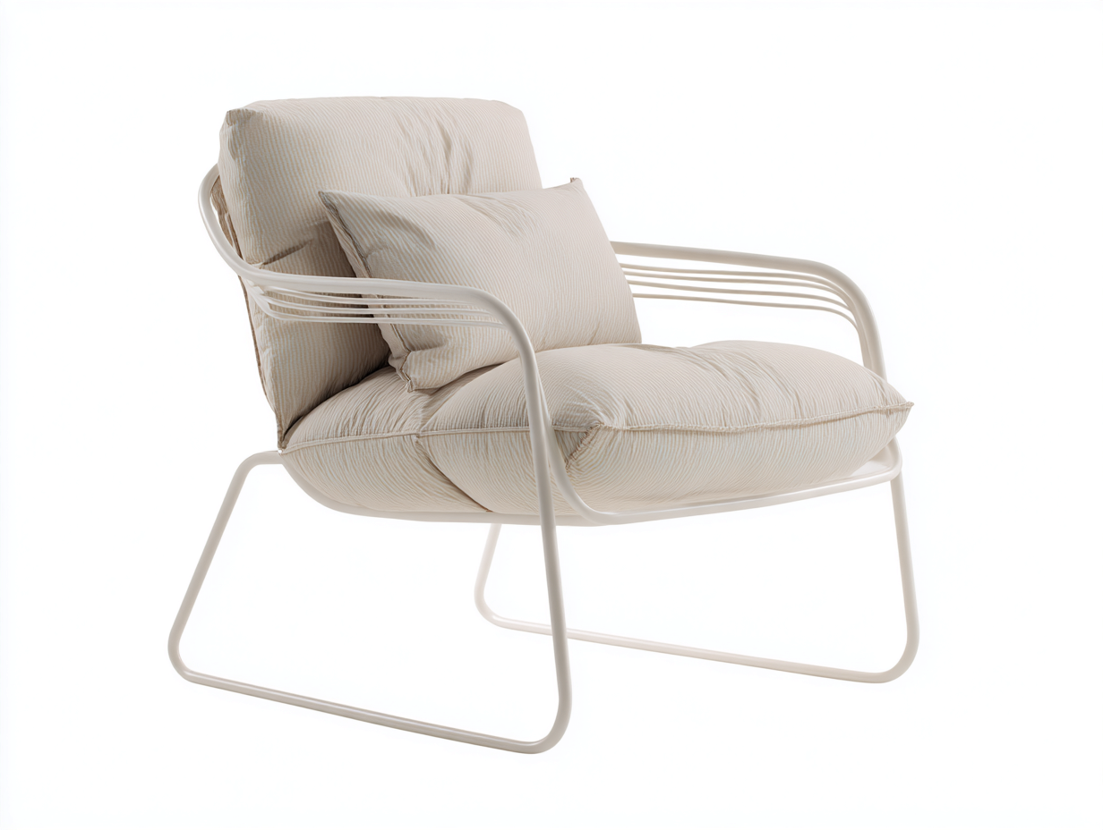 Lounge-Sessel 83x88x81 cm - Stahl Cremeweiß und Stoff Beige - gebogener Rahmen für Wohnzimmer-Vivanonest