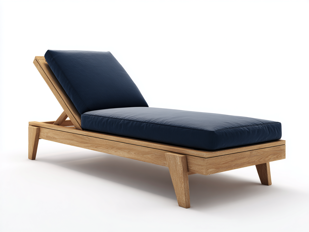 Liegesessel aus Massivholz 198×75×98 cm – Naturholz/Dunkelblau – verstellbare Rückenlehne für Terrasse-Vivanonest