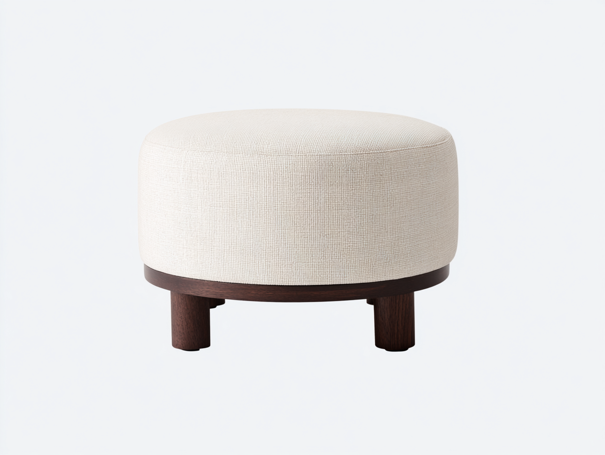 Pedal-Hocker aus Strukturstoff und Holz 58×58×43 cm – Creme/Dunkelbraun – runde Fußauflage für Wohnzimmer-Vivanonest
