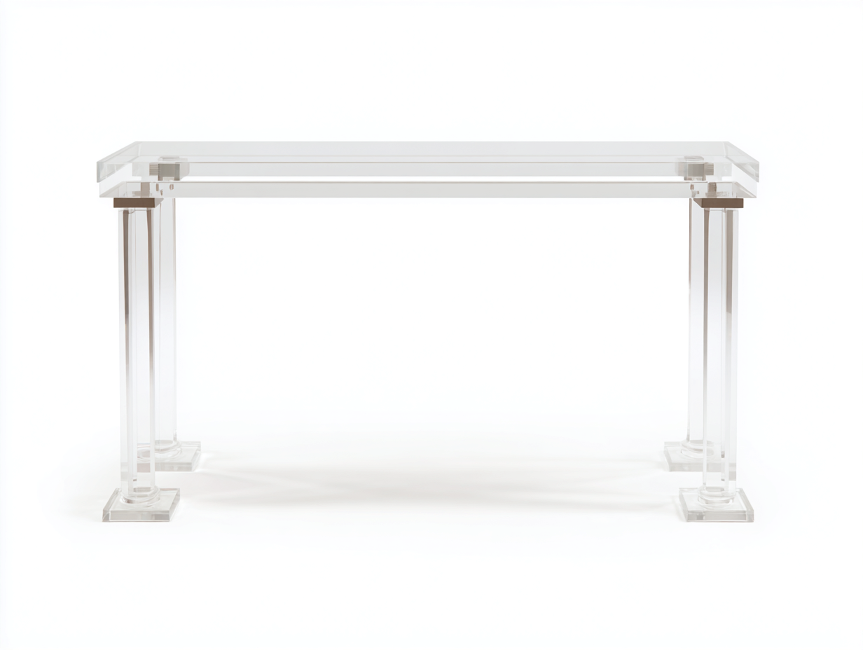 Konsole aus Acrylglas 105×32×76 cm – Transparent/Silber – säulenförmige Beine für Wohnzimmer-Vivanonest