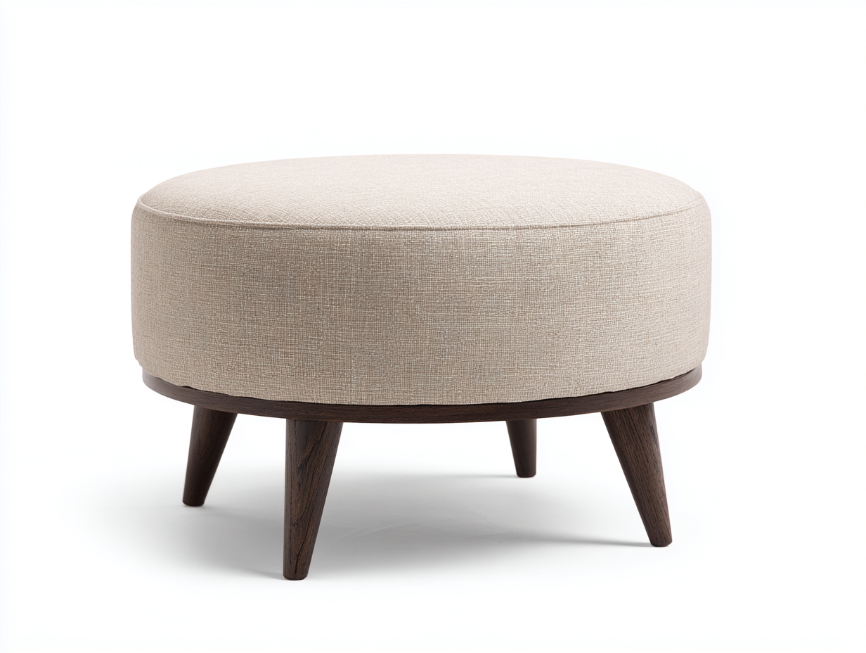 Pedal Hocker 62x62x45 cm - Beige/Dunkelbraun - runde Stoffpolsterung mit Holzfüßen-Vivanonest