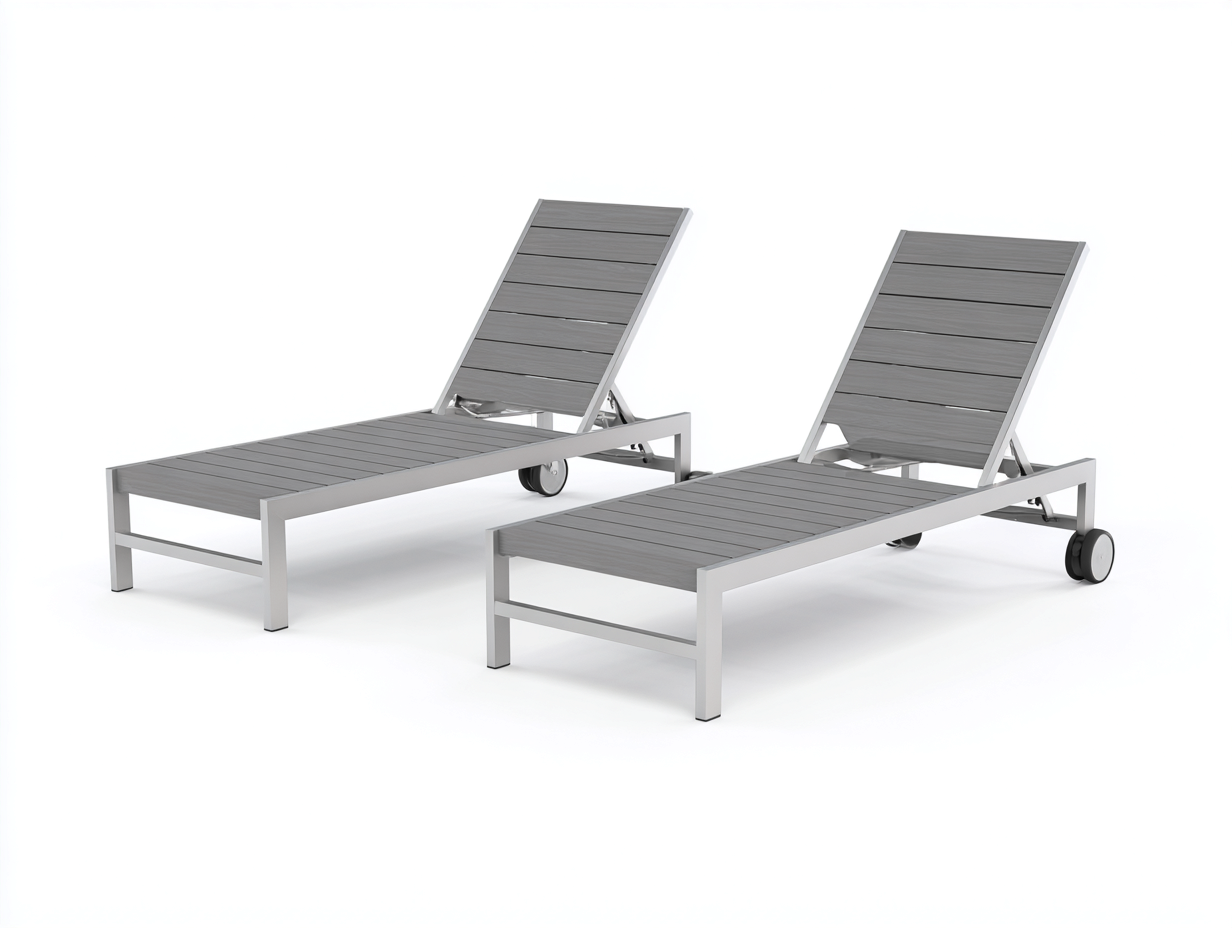 Liegesessel 2er-Set aus Metall 200x65x98 cm - Grau/Silber - verstellbar mit Rollen-Vivanonest