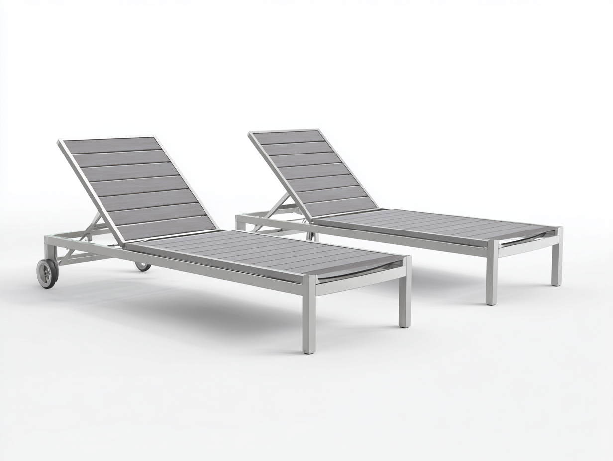 2er-Set Liegesessel aus Aluminium 198×66×96 cm – Silber/Grau – Lamellenfläche mit Rollen für Terrasse-Vivanonest