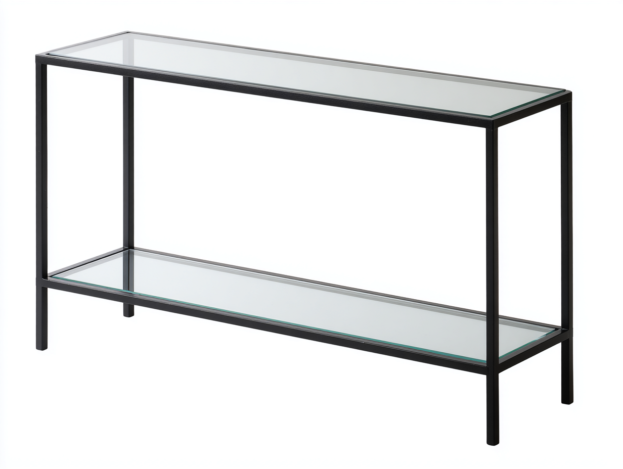 Konsole 120x35x80 cm - Schwarz/Transparent - Metall und Glas mit 2 Ablagen für Wohnzimmer-Vivanonest