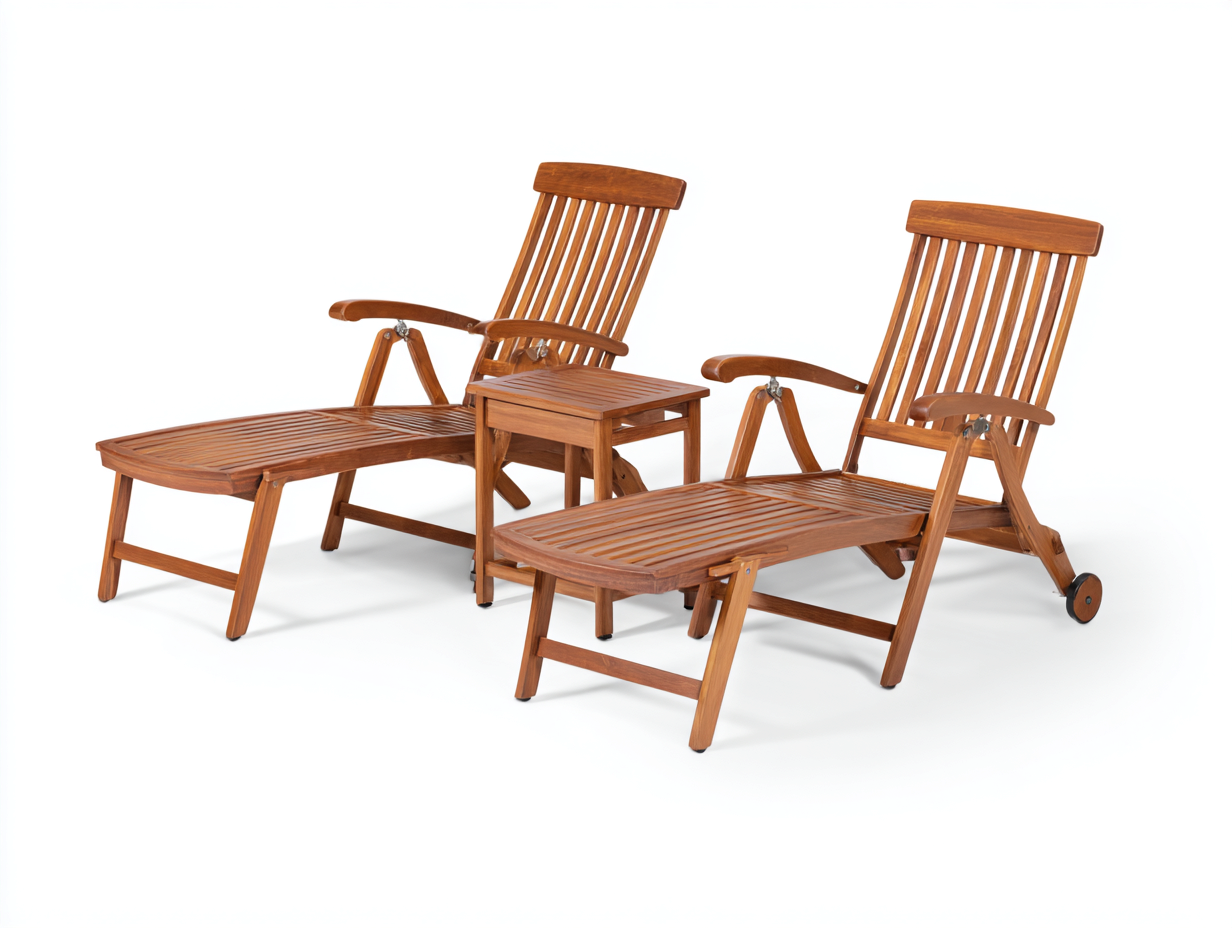 Liegesessel-Set aus Holz 198x67x101 cm - Natur - verstellbar mit Beistelltisch-Vivanonest