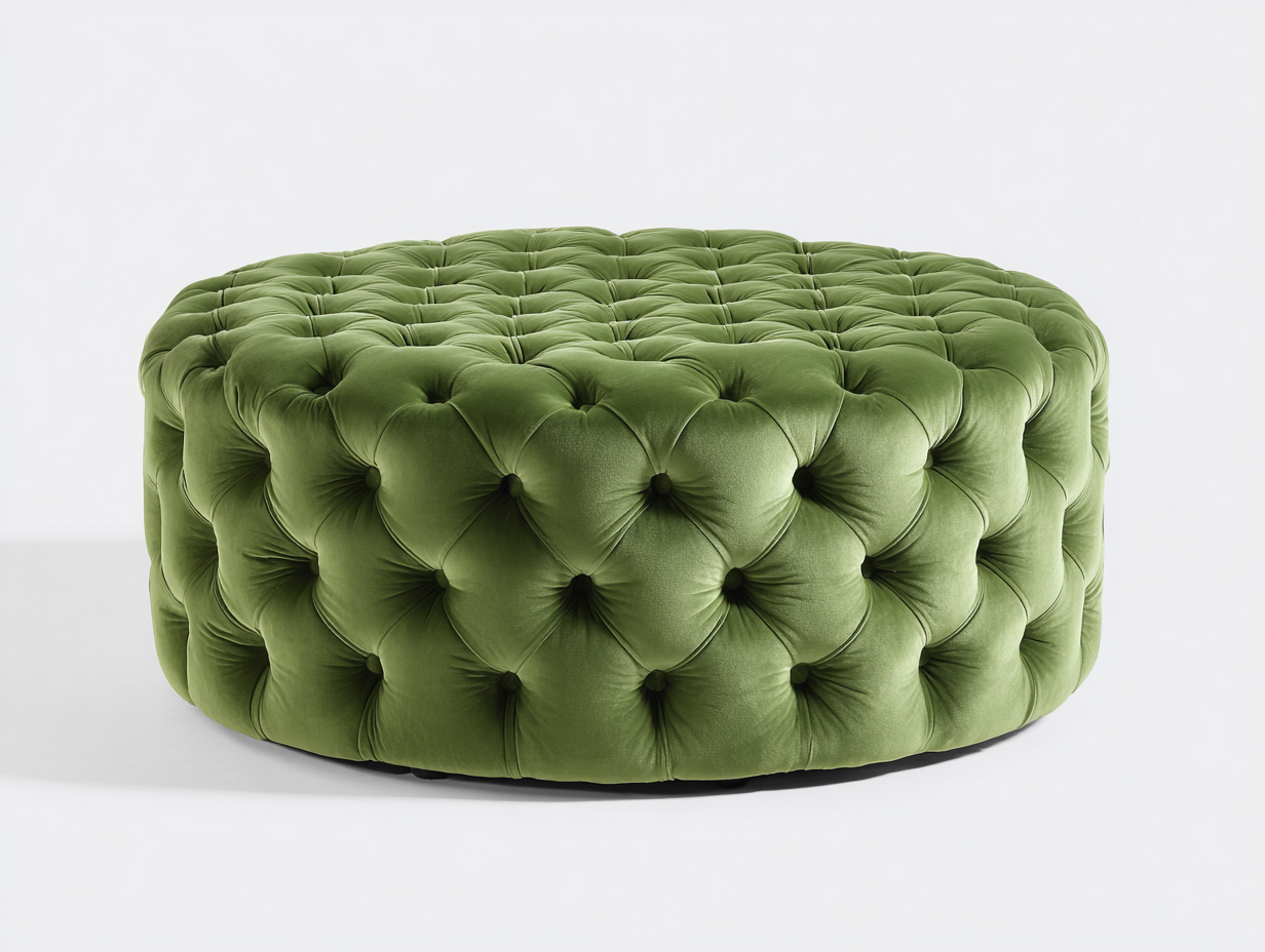 Pedal-Hocker aus Samt 90×90×40 cm – Olivgrün – runde Knopfheftung für Wohnzimmer-Vivanonest