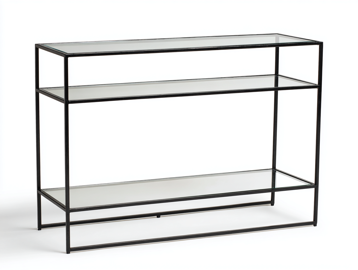 Konsole 120x35x90 cm - Schwarz/Transparent - Metallrahmen mit 3 Glasablagen für Wohnzimmer-Vivanonest