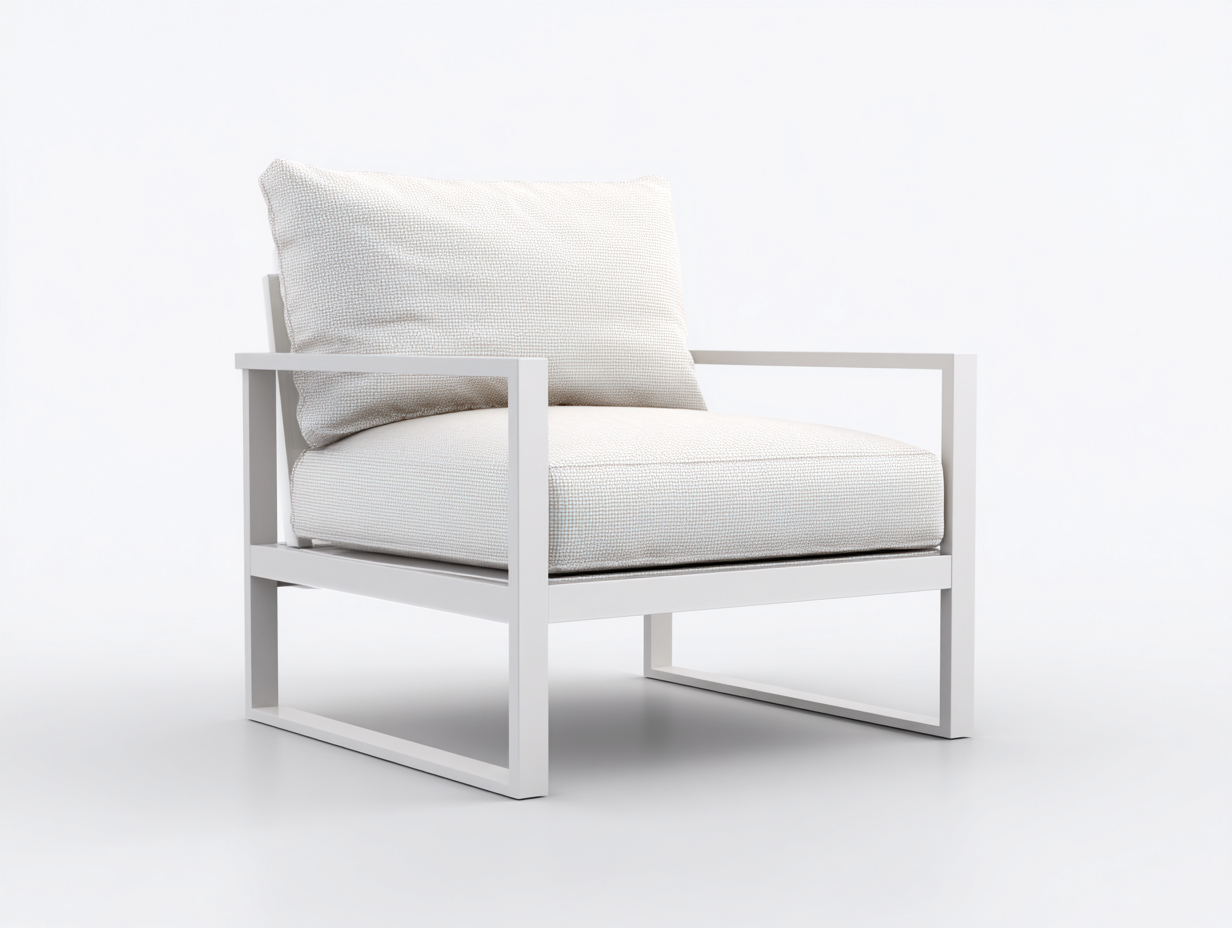 Lounge-Sessel aus Metall und Strukturstoff 82×78×80 cm – Weiß/Creme – breiter Sitz für Wohnzimmer-Vivanonest