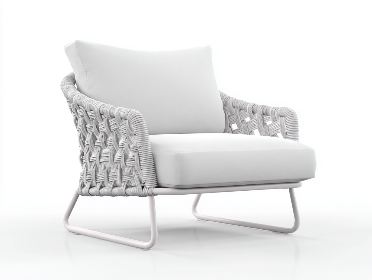 Lounge-Sessel 78x82x76 cm - Weiß/Creme - Geflecht und Metall mit Polsterkomfort für Wohnzimmer-Vivanonest