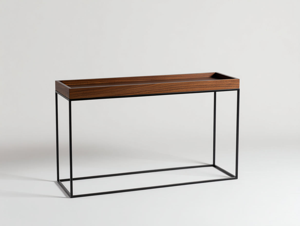 Konsole aus Stahl und Holzwerkstoff 120×35×80 cm – Schwarz/Walnussbraun – Ablage mit erhöhtem Rand für Wohnzimmer-Vivanonest