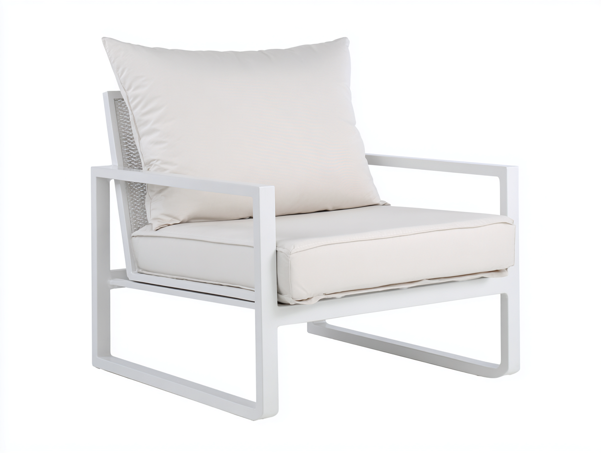 Lounge-Sessel 80x84x77 cm - Weiß/Creme - geradliniger Metallrahmen mit weicher Polsterung für Wohnzimmer-Vivanonest