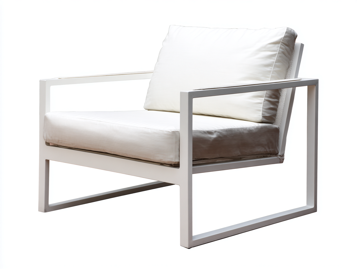 Lounge-Sessel 85x90x82 cm - Metall Weiß und Textil Elfenbein - breiter Rechteckfuß für Wohnzimmer-Vivanonest