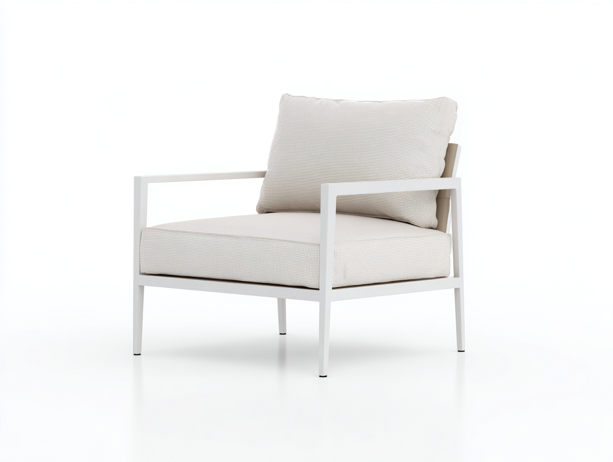 Lounge-Sessel mit Metallrahmen und Strukturbezug 81×77×82 cm – Weiß/Creme – geradlinige Armlehnen für Wohnzimmer-Vivanonest