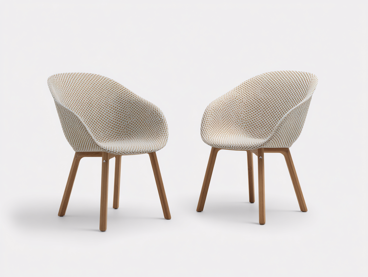 2er-Set Lounge-Sessel aus Kunststoffgeflecht und Holz 65×61×79 cm – Beige/Weiß/Naturholz – runde Sitzschale für Wohnzimmer-Vivanonest