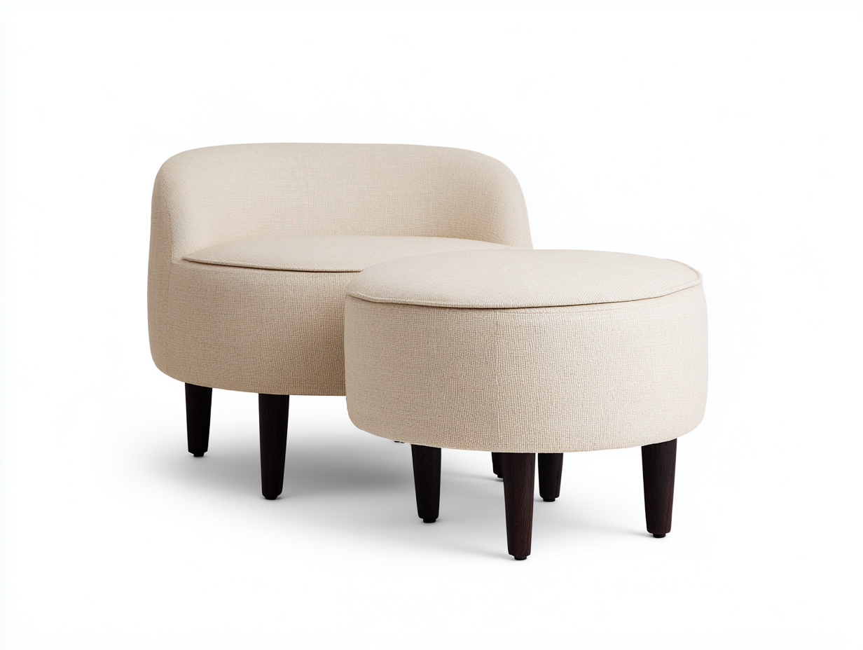 Pedal Fußhocker 70x54x43 cm - Beige/Dunkelbraun - strukturierter Stoff mit Holzfüßen-Vivanonest