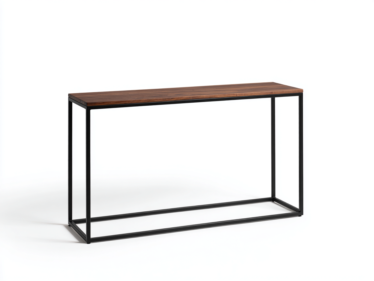 Konsole aus Stahl und Holzwerkstoff 120×32×80 cm – Schwarz/Walnussbraun – flache Ablage im Industriestil für Wohnzimmer-Vivanonest