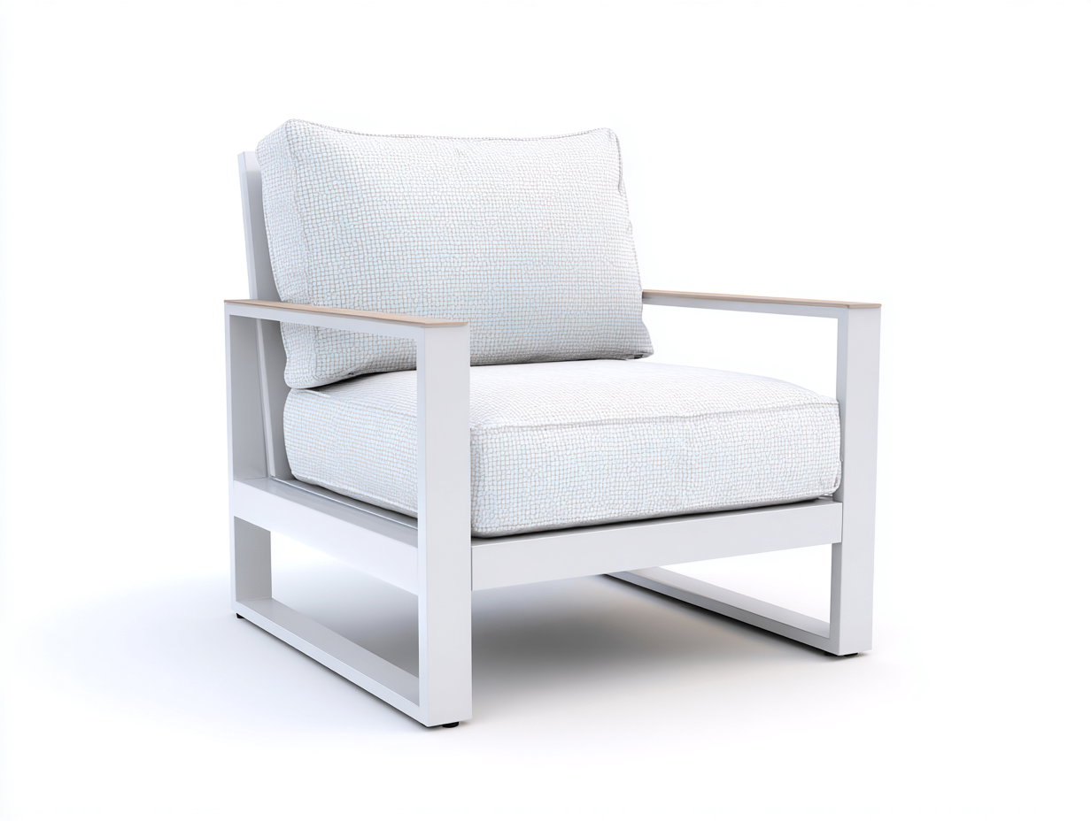 Lounge-Sessel 78x82x76 cm - Weiß/Hellbeige - Metallrahmen mit Strukturpolster für Wohnzimmer-Vivanonest