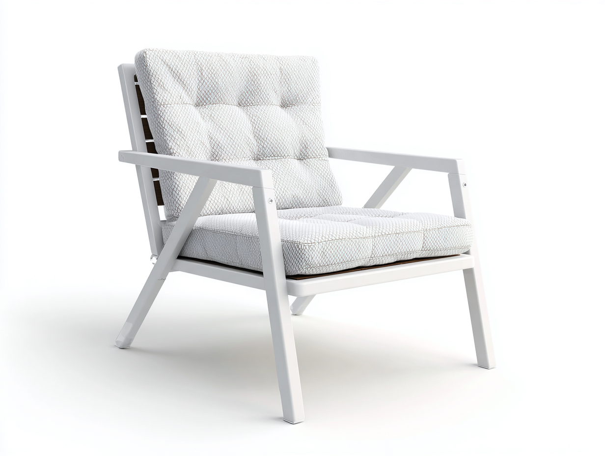 Lounge-Sessel aus Metall und Webstoff 78×74×84 cm – Weiß/Creme/Braun – geneigte Rückenlehne für Wohnzimmer-Vivanonest