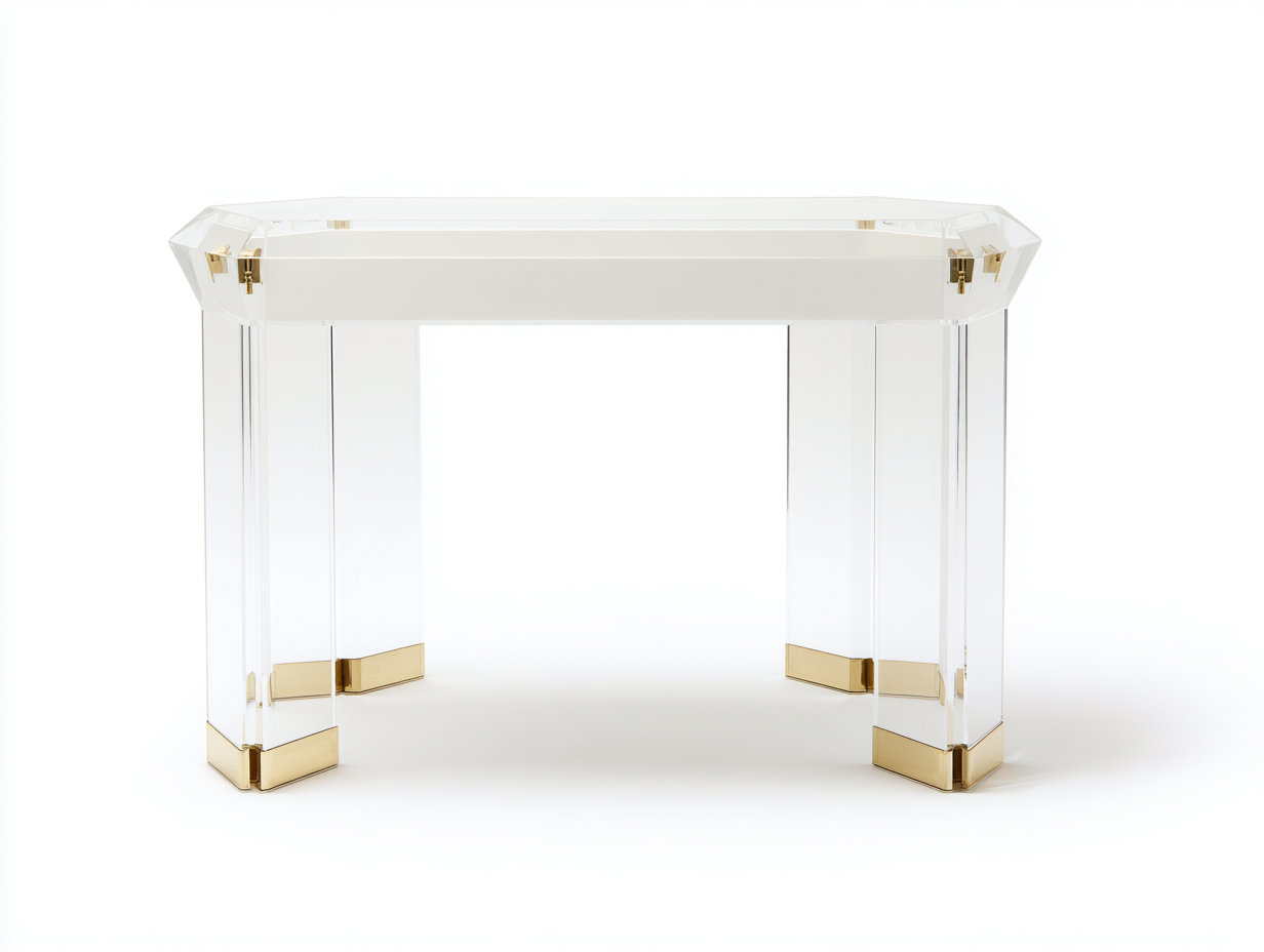 Konsole 120x40x78 cm - Acrylglas Klar Weiß und Gold - Schublade mit Kantenschliff für Wohnzimmer-Vivanonest