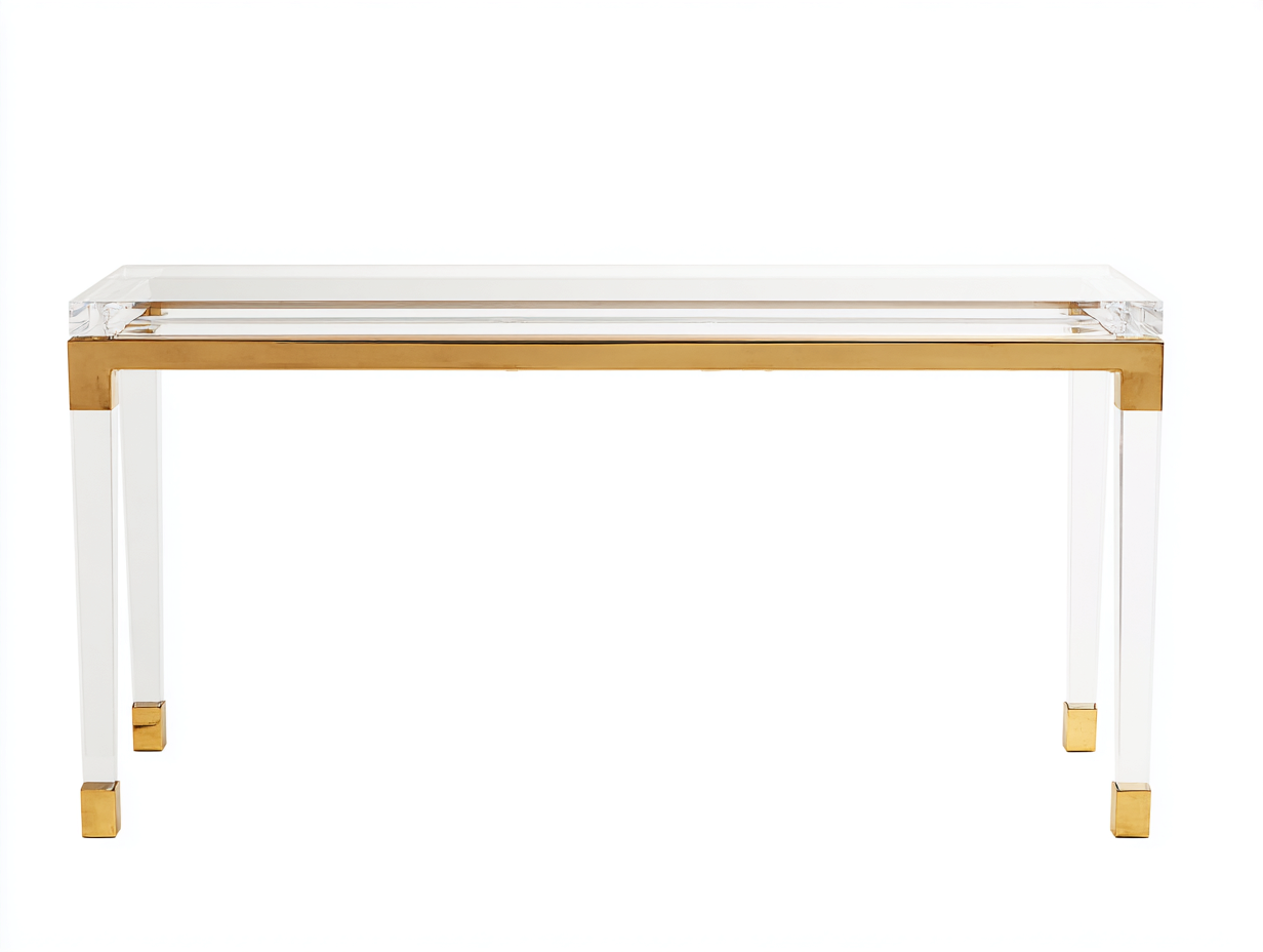 Konsole aus Acrylglas und Metall 110×35×78 cm – Transparent/Gold – eingefasste Ablage für Wohnzimmer-Vivanonest