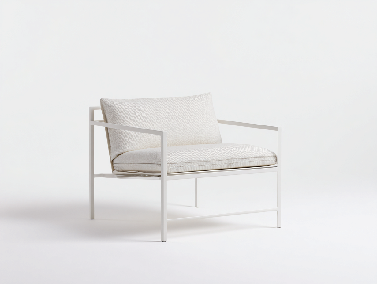 Lounge-Sessel 77x80x84 cm - Metallrahmen Weiß und Polster Creme - Vierbeingestell für Wohnzimmer-Vivanonest