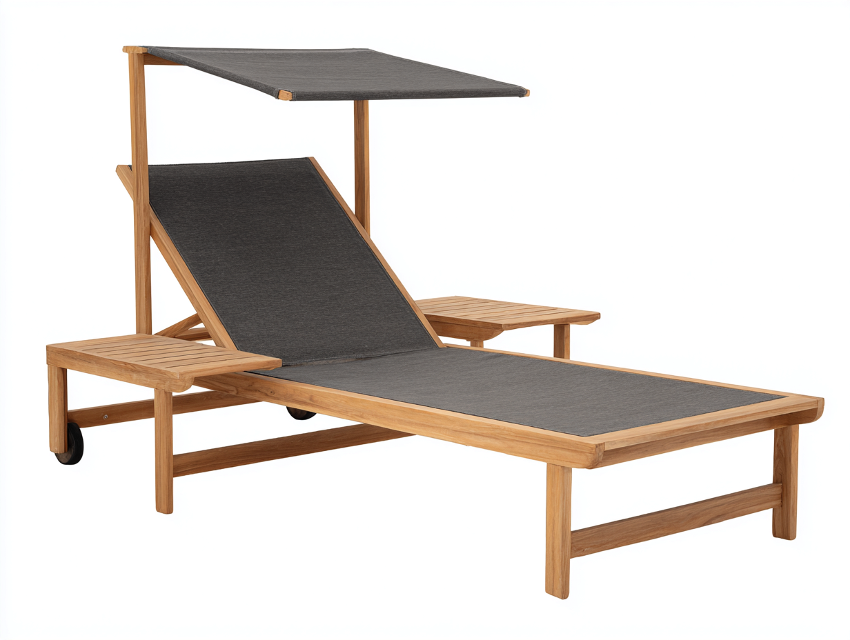 Liegesessel aus Holz 210x90x195 cm - Natur/Grau - verstellbar mit Sonnendach-Vivanonest