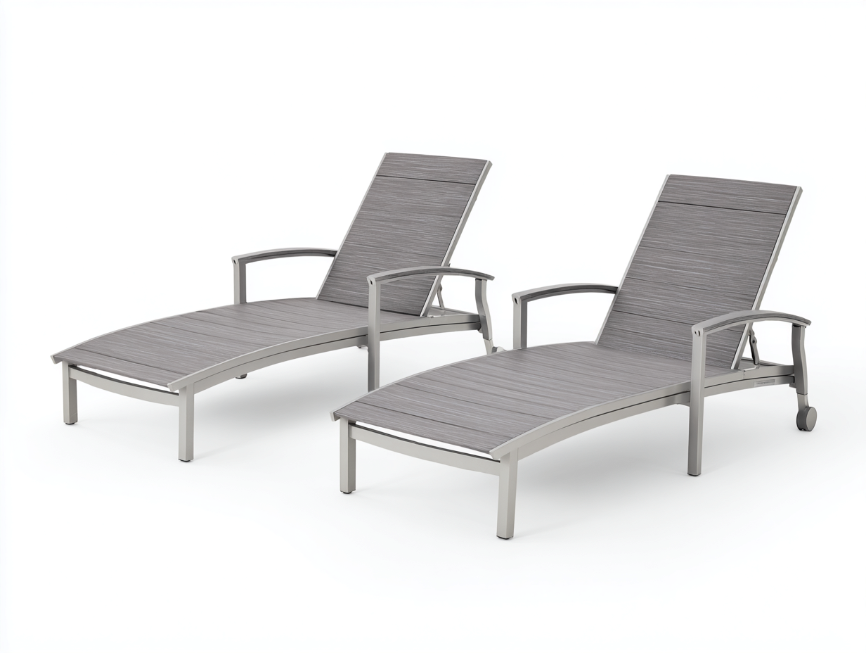 Liegesessel 2er-Set aus Metall 198x70x102 cm - Grau/Silber - verstellbar mit Armlehnen und Rollen-Vivanonest
