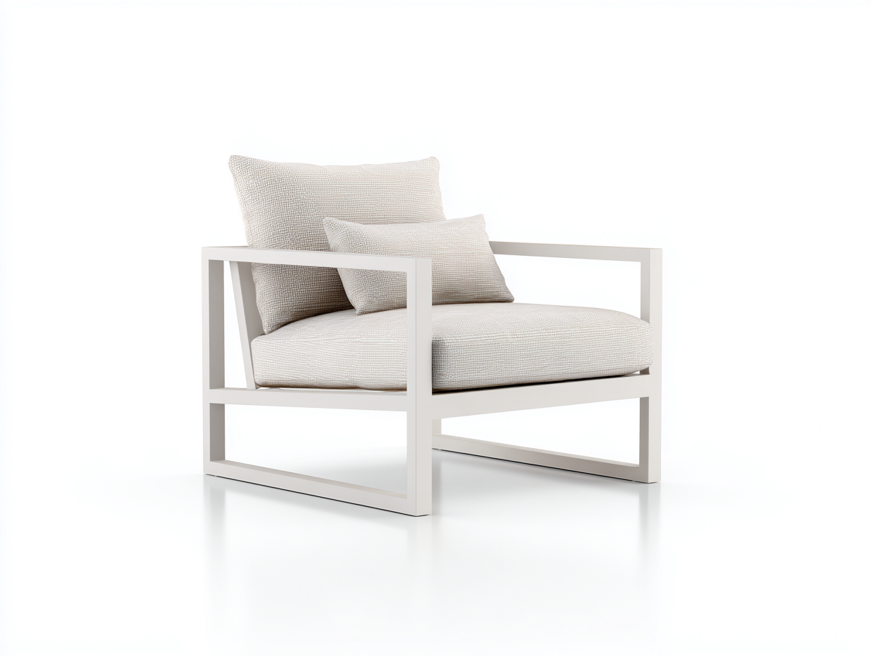 Lounge-Sessel mit Metallbodenrahmen und Strukturstoff 84×80×82 cm – Weiß/Creme – tiefer Sitz für Wohnzimmer-Vivanonest