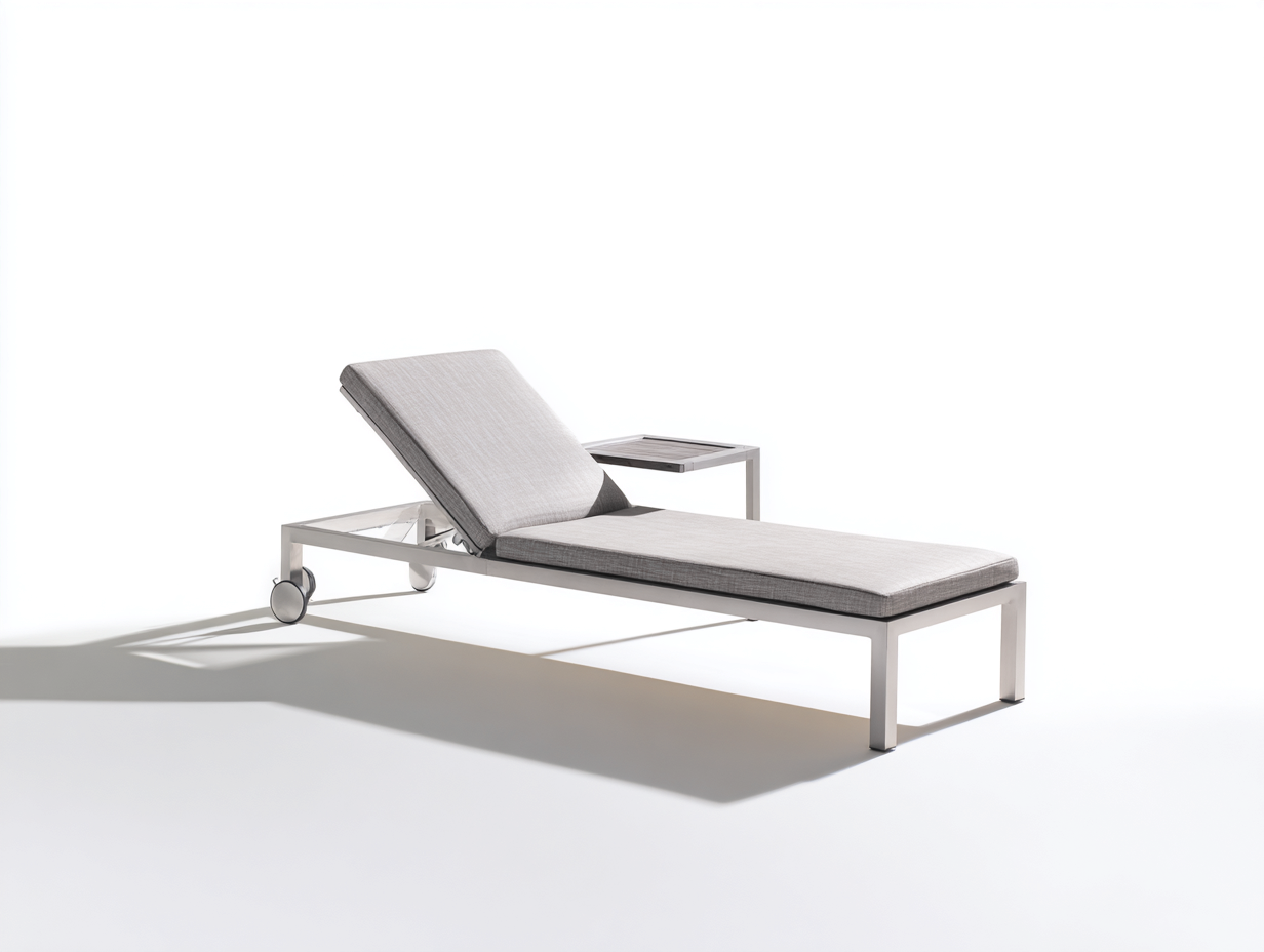Liegesessel aus Aluminium 200×72×95 cm – Silber/Hellgrau – mit Rollen und Beistelltisch für Terrasse-Vivanonest