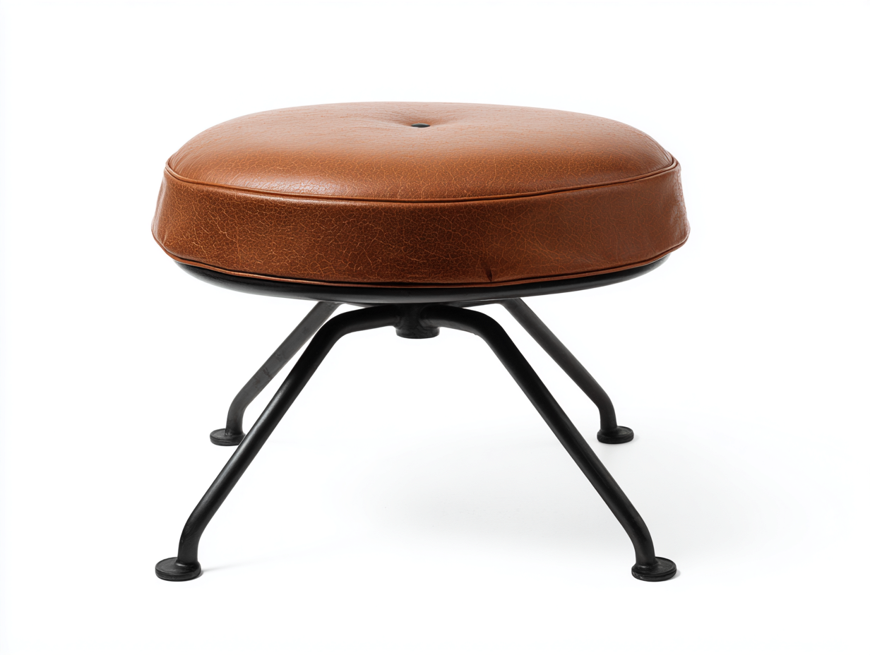 Pedale rotondo 55×55×45 cm - pelle cognac e metallo nero - seduta imbottita con base aperta per camera da letto-Zazosadecor