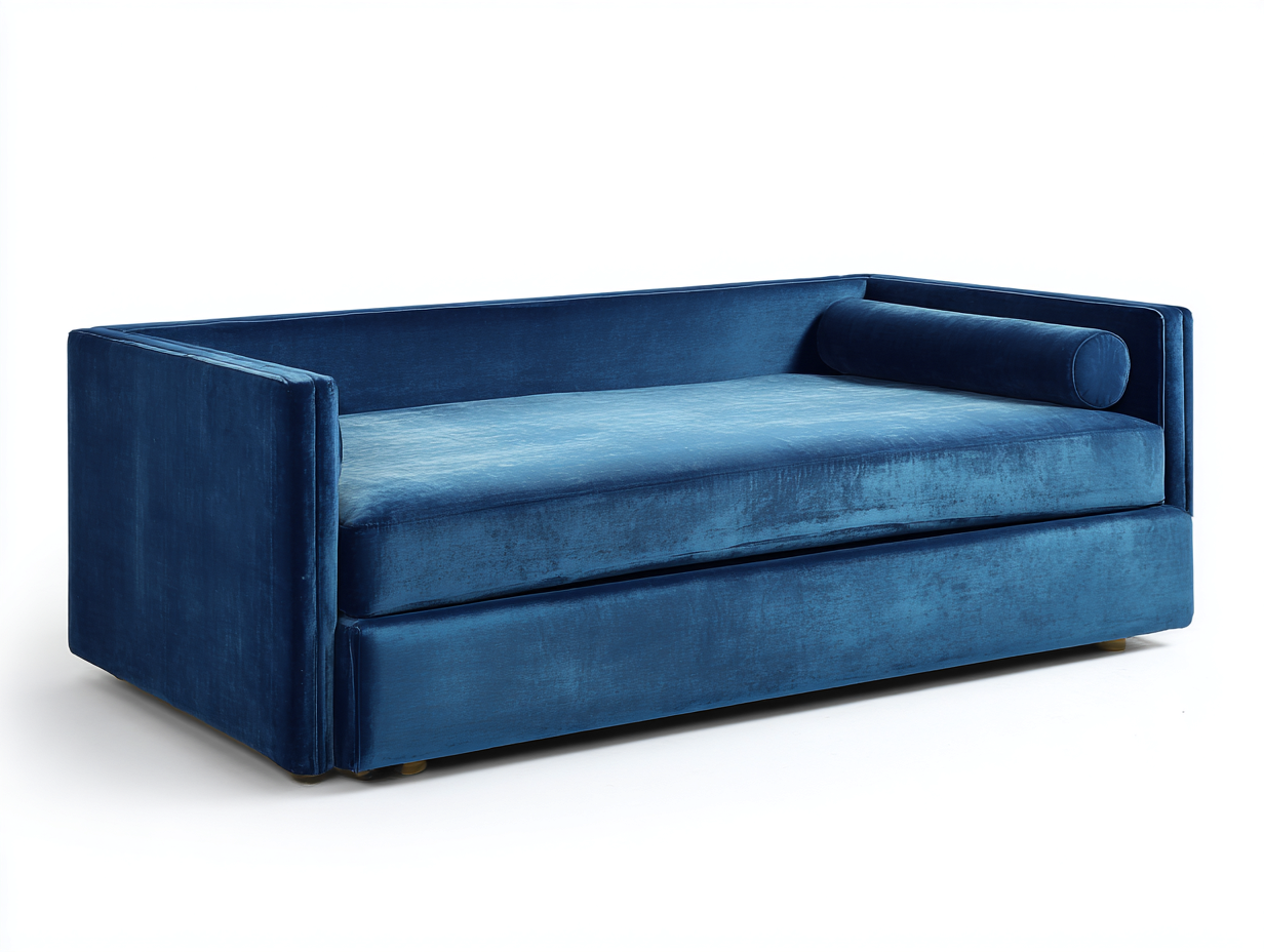 Divano letto estraibile 215×95×82 cm - velluto blu petrolio - struttura compatta con letto inferiore per camera da letto-Zazosadecor