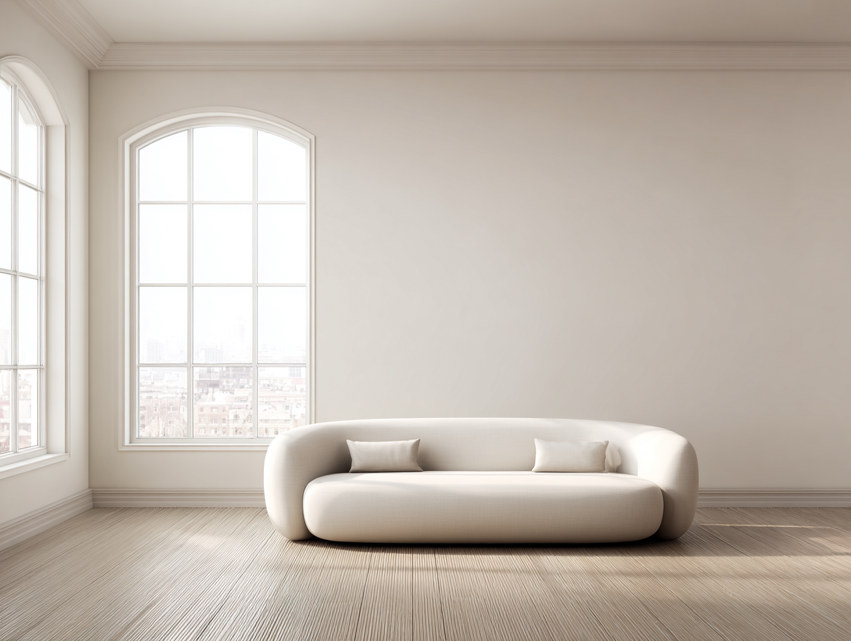Divano 3 posti 240×100×78 cm - tessuto bouclé bianco avorio - profilo organico con base bassa per soggiorno-Zazosadecor