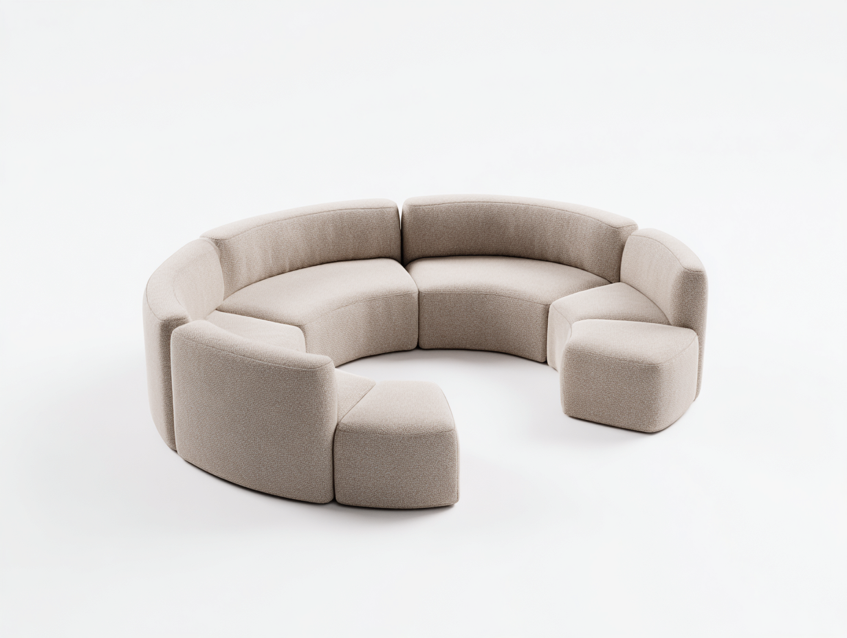 Divano curvo 290×210×78 cm - tessuto bouclé beige chiaro - seduta avvolgente per soggiorno-Zazosadecor