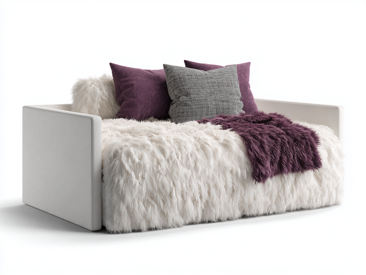 Divano letto 195×100×78 cm - tessuto bianco panna - profilo lineare con superficie morbida per camera da letto-Zazosadecor
