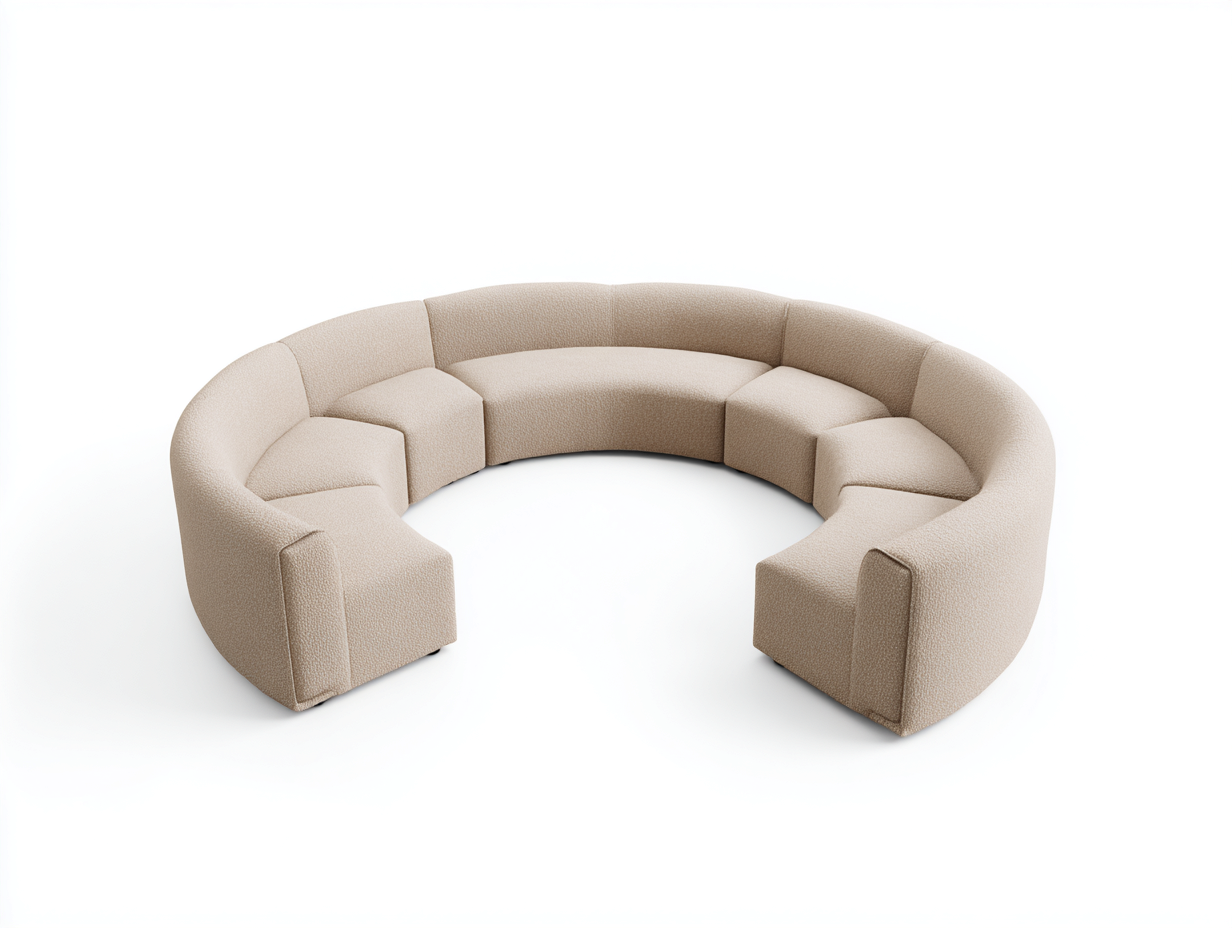 Divano curvo 350×270×78 cm - tessuto bouclé beige crema - profilo a ferro di cavallo per soggiorno-Zazosadecor