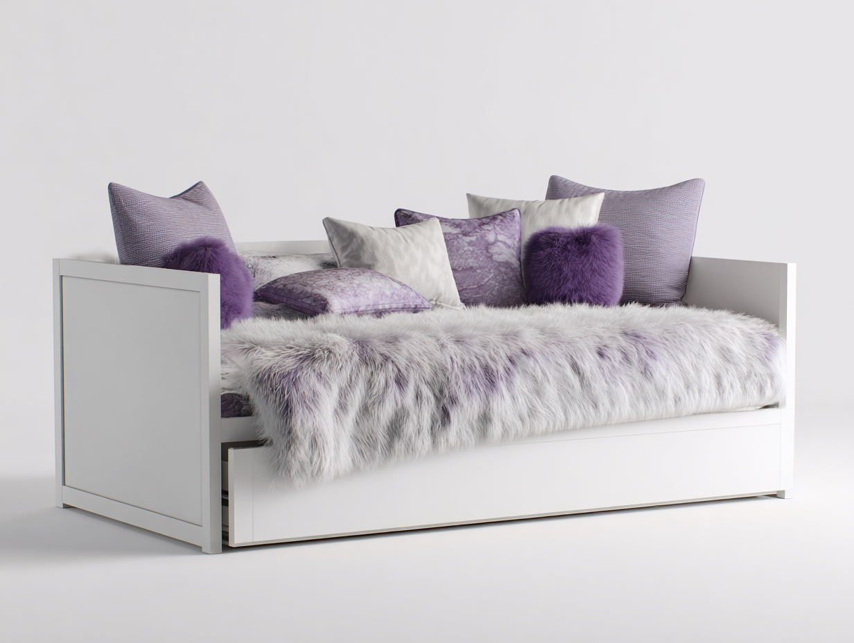 Divano letto a scomparsa 212×102×86 cm - legno bianco e tessuto a pelo lungo - piano inferiore estraibile per camera da letto-Zazosadecor
