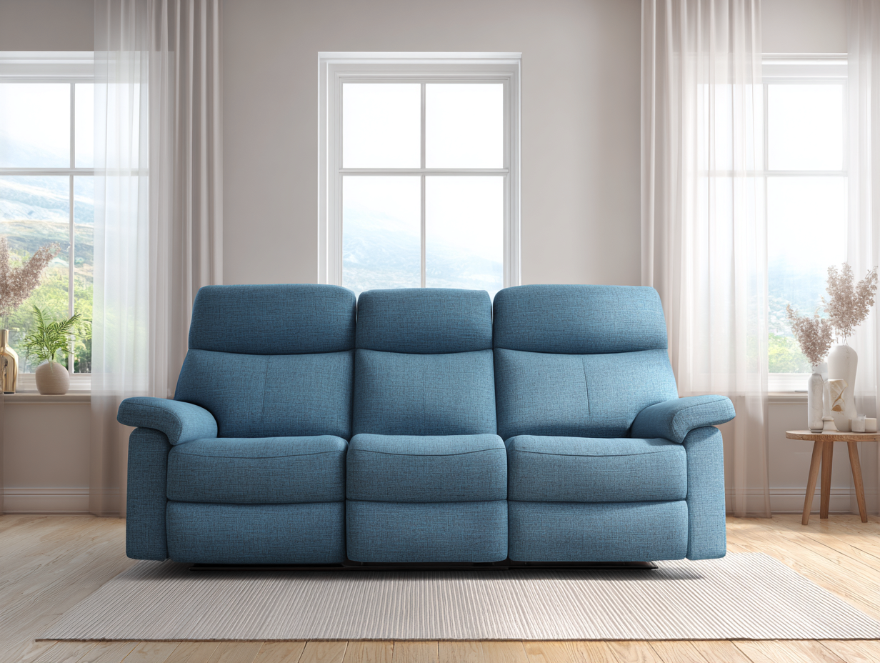Divano reclinabile 3 posti 215×96×104 cm - tessuto azzurro petrolio - schienale alto per soggiorno-Zazosadecor