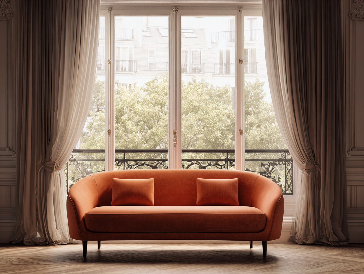 Divano 3 posti 214×88×84 cm - velluto ruggine e gambe nere - schienale arcuato per soggiorno-Zazosadecor