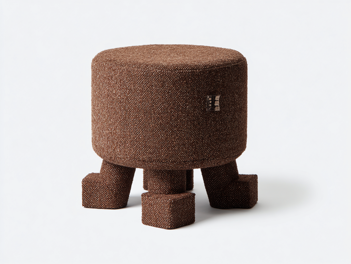 Pedale imbottito 50×50×49 cm - tessuto marrone beige - seduta rotonda con quattro gambe sagomate per camera da letto-Zazosadecor